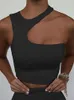 Canotte da donna Camis con top ritagliato Sexy Crop Off spalla Solid 2023 Skinny Sport Top corti Carro armato da donna irregolare Canotte estive Y2302