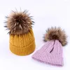 Berets Knitted Real Fur Pompom Skullies Beanies For Girl Women Winter Wool Warm Cotton Hat Outdoor Casual Solid Color Lady Beanie Caps