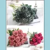 Decorative Flowers Wreaths 10Pcs/Lot Wedding Decorations Real Touch Material Artificial Rose Bouquet Home Party Decoration Fake Si Otrse