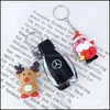 Creative Christmas Ornement Porte-clés Porte-clés de voiture Cartoon Santa Bonhomme de neige Elk Porte-clés Charme Bague Sac Pendentif Cadeau Dbc Dro Dhhjy