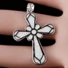 Hänge halsband Kongmoon Celtic Cross White Fire Opal Silver Plated Jewelry for Women Necklace