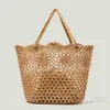 Boodschappentassen Casual Hollow Large Straw Tote Bag Touw geweven bloem vrouwen handtassen Papier Handgemaakte schouder Summer Beach Big Bali Portes 220318