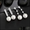 Dangle lustre cubique zircone perle boucles d'oreilles en forme de larme boucle d'oreille de mariage pour les mariées femmes bijoux de fête plaqué platine goutte delive Ottlq