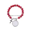 Charm Bracelets Fashion Sublimation Blank Diy Round Beaded Cross Bracelet Transfer Printing Love Mens For Woman Thanksgiving Valenti Dha3V