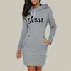 Casual Dresses Spring and Autumn Ladies Kne-Length Dress Hooded Warm Sweatshirt Långärmad läger Collar Pocket Simple Casual Sports 230131