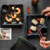 Assiettes à dîner carrées japonaises, salade de fruits créative avec soucoupe à vinaigre, boulettes plateau à Sushi, vaisselle domestique en céramique