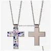 Anhänger Halsketten Mode DIY Sublimation Blank Herren Halskette Sier Kreuz Designer Schmuck Frauen Mann Kette Party PO Rahmen Für Paare Dhv0M