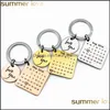 Key Rings Custom Jewelry Stainless Steel Keychain Personalized Calendar Chain Engraved Date Birthday For Girls Lovers Friends Annive Otm2U