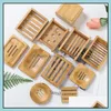 Andere barproducten Soap Dish Bamboo Round opberghouder vierkant natuurlijk duurzaam afvoerrek afbreekbare milieuvriendelijke badkamer accessor otcwg