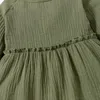 Fille es enfants bébé filles printemps automne coton lin à manches longues couleur unie col rond robe courte ample vert 9M-4T 0131