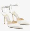 Sapatos de sandálias de verão marca de luxo Saeda com corrente de cristal salto agulha vermelho branco dourado vestido de noiva bombas senhora elegante gladiador sandalias