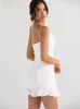Casual Dresses Suninbox Summer White Chiffon Dress Halter Mini Holiday Party med foder Elegant bottenfem för kvinnor 2023