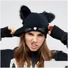 Beanie/Skull Caps Autumn Winter Womens Sticked Hat Cartoon Cat Ears broderi Stick Lady Warm Hats Drop Delivery Fashion Accessories Dhnat