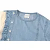 Mädchen es Denim Patchwork Teen Kinder Midi Kleid 2022 Baby Mädchen Kleidung Geraffte Knöpfe Mode Kleidung Niedlich 100 % Baumwolle #6996 0131