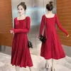 Sukienki macierzyńskie Autumn Korean Fashion Sukienki długie rękaw Symalne eleganckie ubrania dla kobiet w ciąży rozwiąż ciążę