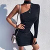 Casual Dresses Fashion Women Ladies Sexy Mini Dress Round Neck Long Sleeve One Shoulder Stylish Clubwear Shiny Party Elegant