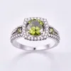 Wedding Rings 925 Silver Round Cut Morganite & Peridot Fashion Ring Party Jewelry