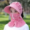 Cappelli a tesa larga Cappello da sole anti-UV per donna Cappellino con visiera a righe da donna multifunzione Collo femminile Proteggi caccia da equitazione