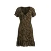 Robe de soirée imprimée léopard pour femmes, col en V, robe portefeuille, style Boho, vacances, décontractée, courte, en coton, été, 2023