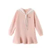 Girl's Fresh style kids' wear Baby Girls Clothes Cotton Sailor collar Straight Dresses Primary school girls Casual Dress Autumn