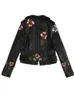 نساء جلد فو Ftlzz Women Floral Print Princed Soft Jacket Jacket Coat Towndown Clas