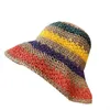Chapéus de aba larga 2023 Chapéu de balde feminino de verão Fez Rainbow crochet dobrável pai-filho panamá chapéu crianças feminina praia sol viseira g230131