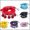 Cat Collars Leads New Cute Solid Color Bell Collar Jewelry Teddy Pet Leash Set Drop Delivery Home Garden Supplies Dhoas