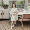 Flickans modeblommiga barnklänningar för flickor Bomull Tonårklänning Barn Baby 2022 Summer Mönster Knapp Småbarnskläder #6292 0131