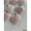 Encantos Cuarzo rosa Corazón Piedra natural Chakra Curación Colgante Diy Collar Pendientes Fabricación de joyas Entrega de gota Hallazgos Com Dhgarden Dhm8X