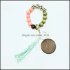 Party Favor Personalized High Quality Colorf Wooden Bead Wrist Stretch Disc Keychain Tassel Wristlet Bracelet Key Rings Sile Keys Wo Otbhv