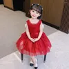 Girl Dresses Pretty Princess Party Clothes Kids Baby Girls Summer Sleeveless Solid Mesh Mid-calf Tutu Dress Children Formal Costume 2-8Y