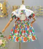 Fille es pas de chapeau style européen américain été nouveaux vêtements pour enfants filles bébé enfants princesse fête dentelle revers robe florale 0131