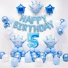 Andra evenemangsfestleveranser 1 Set Blue Pink Crown Birthday Balloons Helium Number Foil Balloon for Baby Boy Girl 1st Decorations Kids Dusch 230131