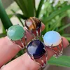 Bröllopsringar Natural Stone Crystal Ring for Women Open Reiki Healing Lapis Tiger Eye Pink Purple Quartz Finger Party Jewelry