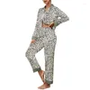 Indumenti da notte da donna Pigiama a maniche lunghe in seta da donna Set con motivo leopardato Abiti da casa sexy Pantaloni da notte Primavera