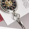 Relojes de bolsillo calidad dragón mecánico Vintage plata cuerda manual moda mujeres hombres esqueleto reloj PJX1410
