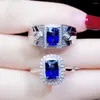 Cluster Rings Lovers' Ring Natural Deep Blue Sapphire Gemstone 925 Silver Fine Jewelry Gem Ocean Color Girl Date Present