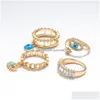 Band Rings Fashion Jewelry Evil Eye Ring Set Punk Style Blue Eyes Sets 4Pcs/Set Drop Delivery Dhpj6