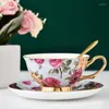 Cups Saucers Ceramic & Saucer Set Gold Rim Coffee Cup High Quality Flower Tea Bone China Breakfast Milk Elegant Drinkware Gift