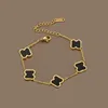 Fashion Classic 4/Four Leaf Clover Charm Armband Bangle Chain 18K Gold Agate Shell Mor-of Pearl för Womengirl Wedding Mother 'Day Jewelry Women