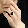 Wedding Rings Vintage Male Female Black Stone Ring Luxury Gold Color For Women Men Promise Adjustable Open Engagement