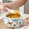 Bowls American Ceramic Bowl With Lid Large Noodle Microwave Oven Steamed Egg Soup Breakfast Cereal Tableware