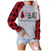 Blusas femininas nas principais mulheres camisa de rua de rua Blujer de moda 2023 Patchwork Plaid Christmas Papai Noel