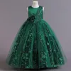 Green Beaded Ball Gown Girls Pageant Dresses Spaghetti Straps Princess Flower Girl Appliqued First Communion Dress Baby Birthday Party Gowns 403