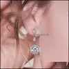 Dangle Chandelier Fashion Round Drop Shaped Earrings With Cubic Zirconia 925 Sterling Sier Needle Long Wedding Jewelry For Women G Otz7T