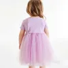 Flickans lilla mavenkläder Rainbow Purple Mesh Princess Girls ES 2023 Wedding Party Dress for Kids Summer 0131