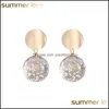 Charme Clear Transparent Ball Boucles d'oreilles Gold Color Sequin Slebin suspendu pour les femmes vendant des bijoux de fleurs séchées Livraison OT5PQ