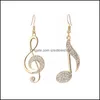 Dangle Lustre Personnalité Géométrique Musique Rêve Symbole Boucles D'oreilles Notes Asymétrique Crochet D'oreille Cristal Sier Couleur Pour Les Femmes Drop De Ot8Jl