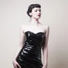 Robes décontractées sans bretelles noires pvc robe sirène femme élégante fausse en latex cuir longs dames pu fête la soirée sans manches coutumes