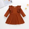 Fille robes printemps manches longues solide froncé genou-longueur robe pull enfants bébé jeunes enfants vêtements décontractés 1-6Y